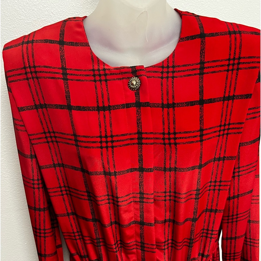 Vintage Leslie Fay Red & Black Plaid Dress